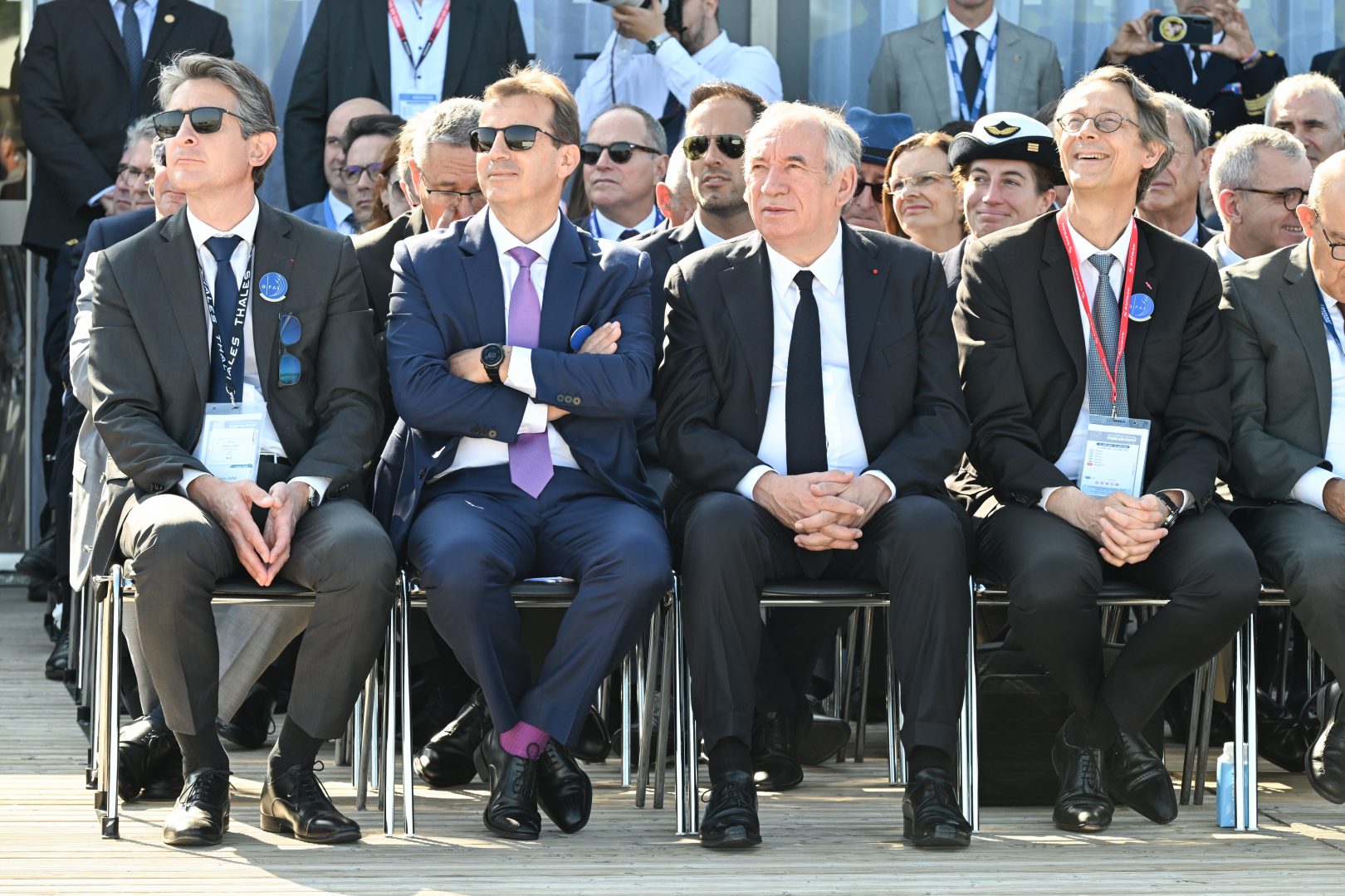 Patrice Caine, PDG de Thales, Guillaume Faury, President du GIFAS et PDG d'Airbus Group, Francois Bayrou, Olivier Andries, PDG de Safran, Eric Trappier, PDG de Dassault Aviation
Visite inaugurale du Premier Ministre Francois Bayrou
55eme Salon Internationale de l'Aeronautique et de l'Espace