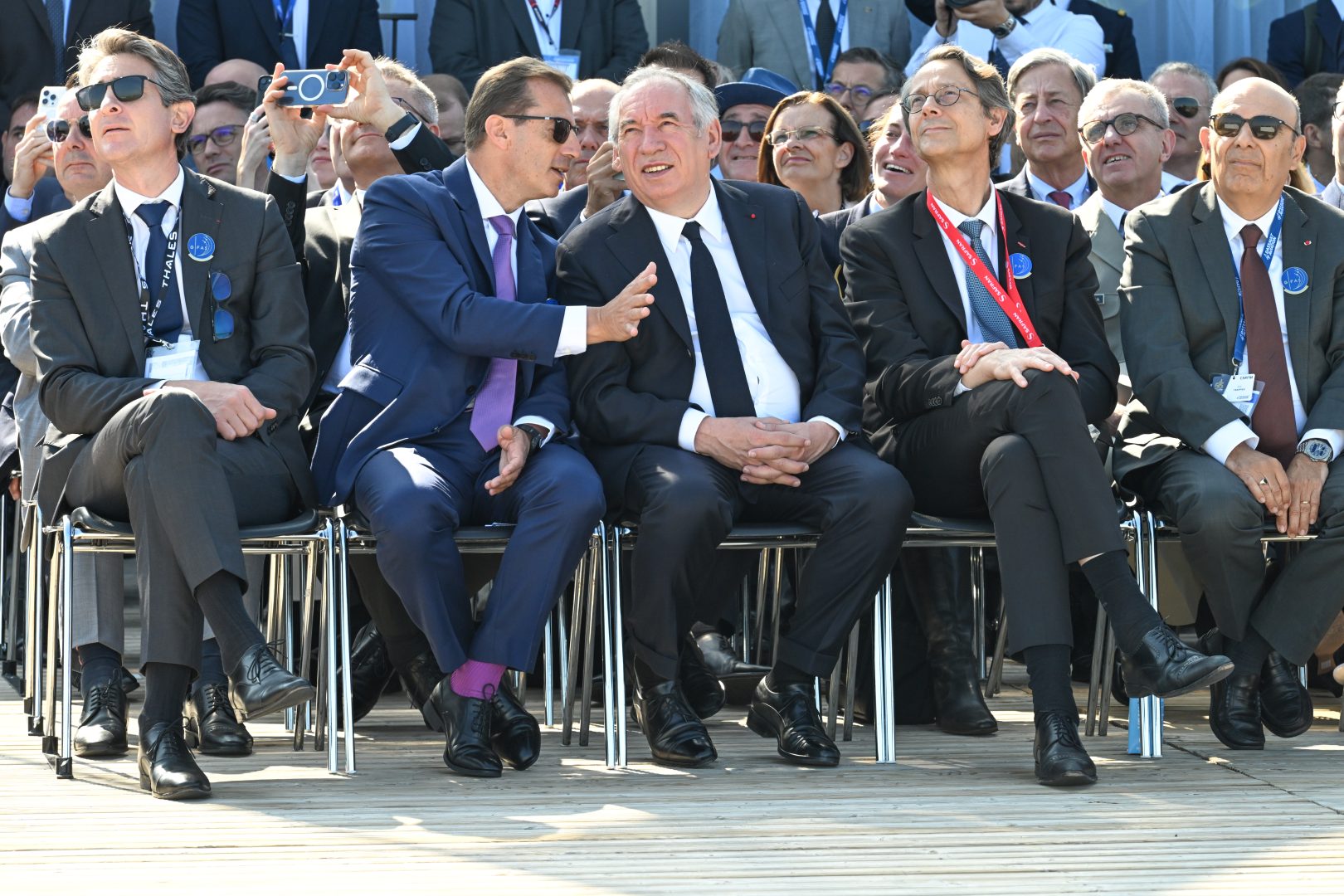Patrice Caine, PDG de Thales, Guillaume Faury, President du GIFAS et PDG d'Airbus Group, Francois Bayrou, Olivier Andries, PDG de Safran, Eric Trappier, PDG de Dassault Aviation
Visite inaugurale du Premier Ministre Francois Bayrou
55eme Salon Internationale de l'Aeronautique et de l'Espace